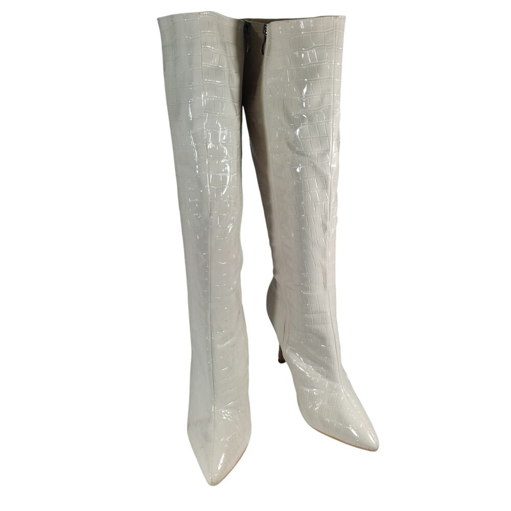 GORGEOUS! RICH VANILLA CREAM VEGAN PATENT LEATHER POINTY TOE BOOTS! SZ 8.5M - Picture 9 of 9